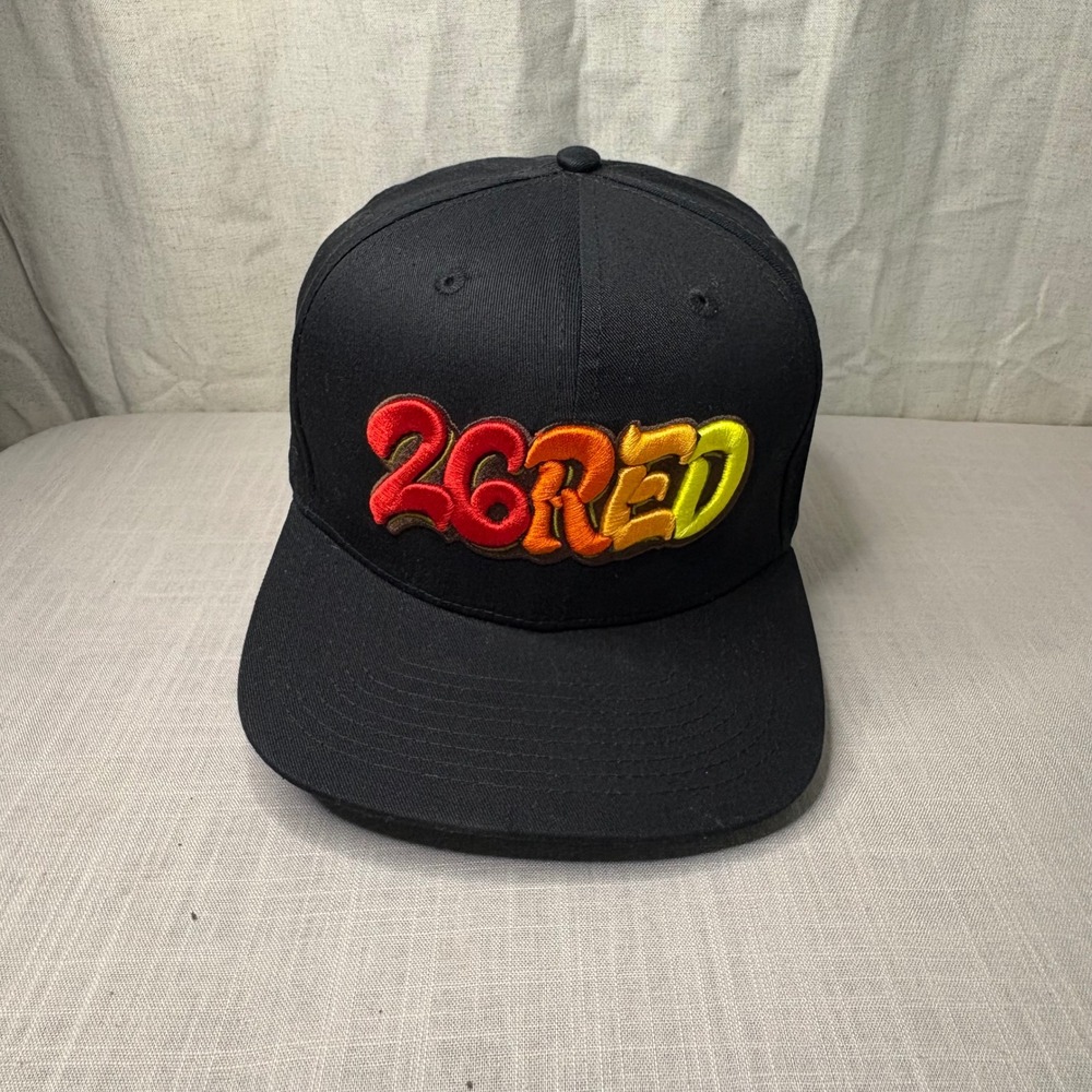26RED Mens Snapback Hat Black Flat Brim Embroidered Logo Cap Adjustable